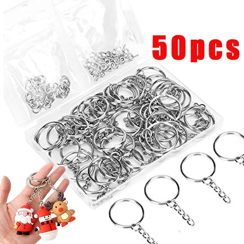 50pcs Metal Key Rings With Chains Openable Keychain Keyring For Diy Key 