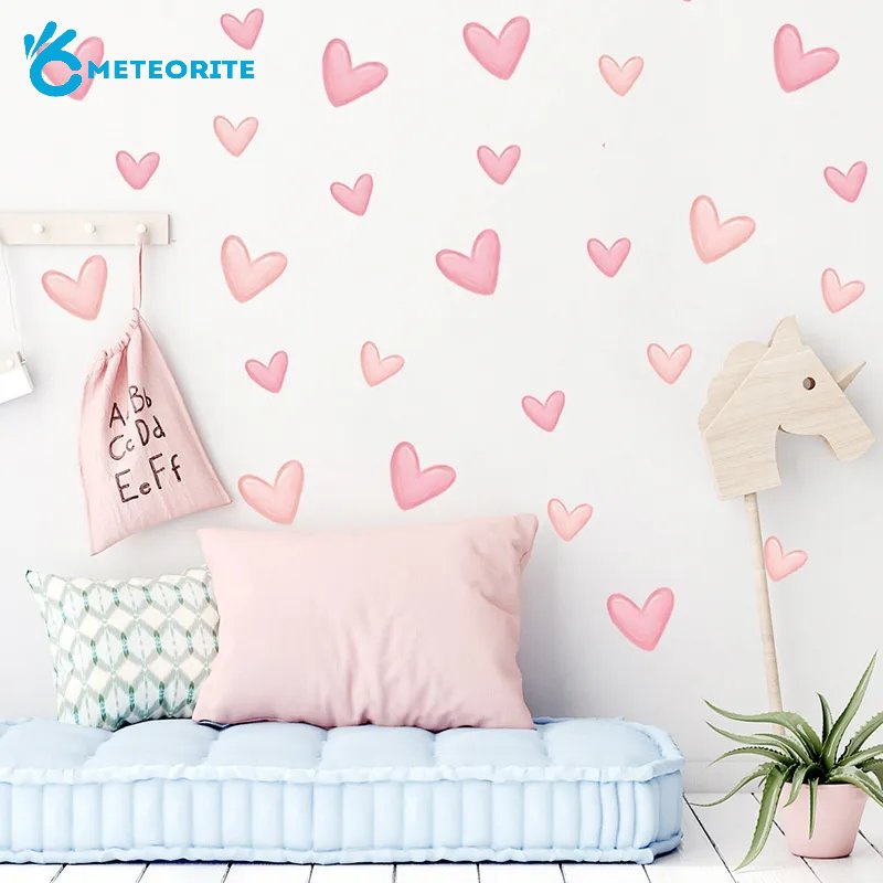 6 Sheets Pink Love Heart Pattern Wallpaper/ DIY Removable Waterproof