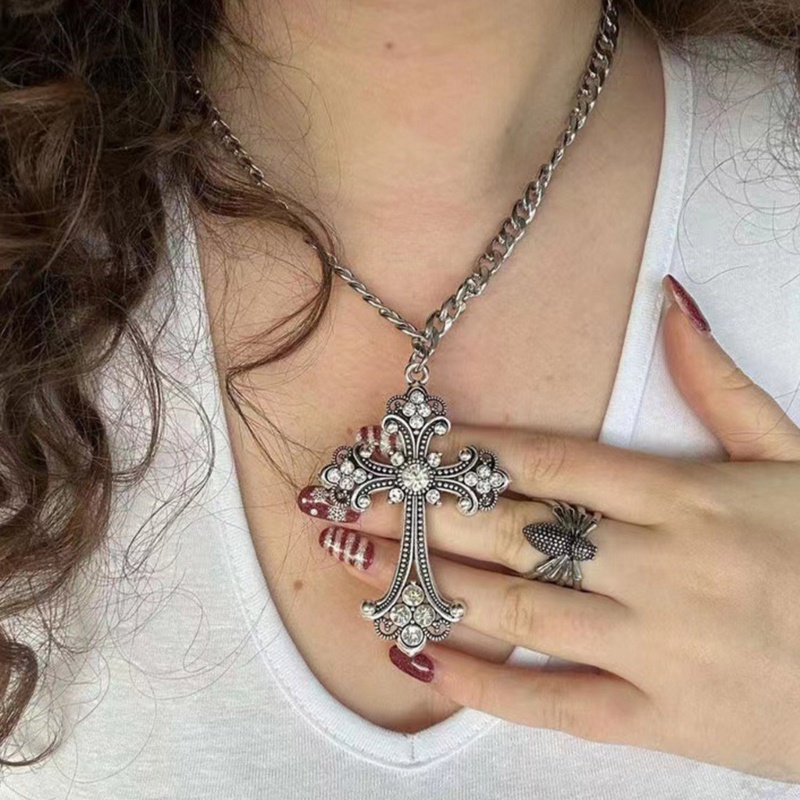 Rainlovei Big Cross Pendant Necklace for Women Men Goth Gothic Neck  Necklaces Vintage Choker Medieval Edgy Jewelry Acces