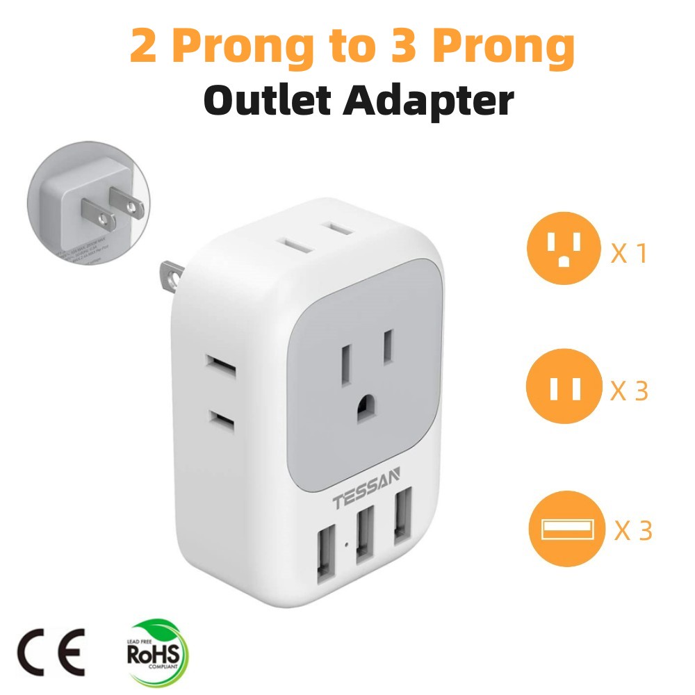 TESSAN US to Japan Plug Adapter, 2 Prong to 3 Prong Outlet Adapter with