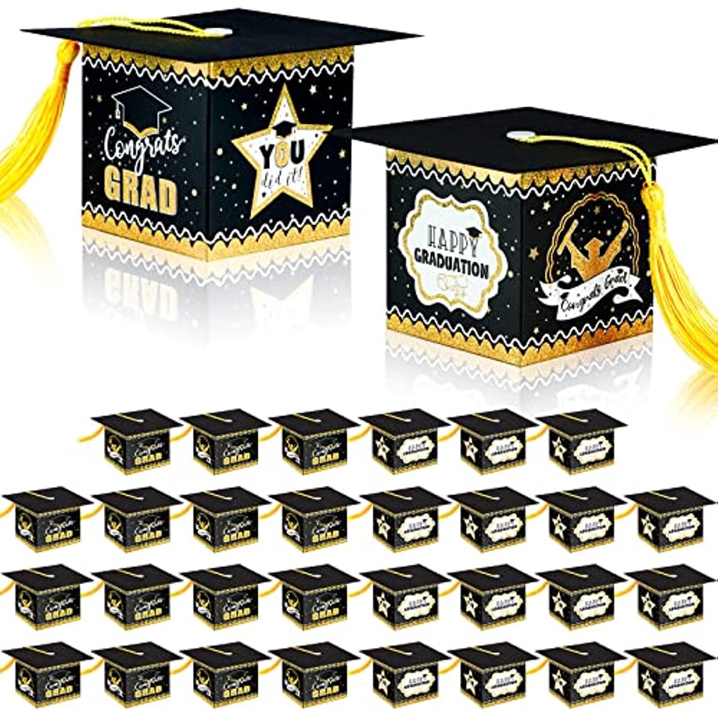 Graduation Party Favors 10 pcs Gold Glitter Grad Cap Candy Boxes 2023 ...