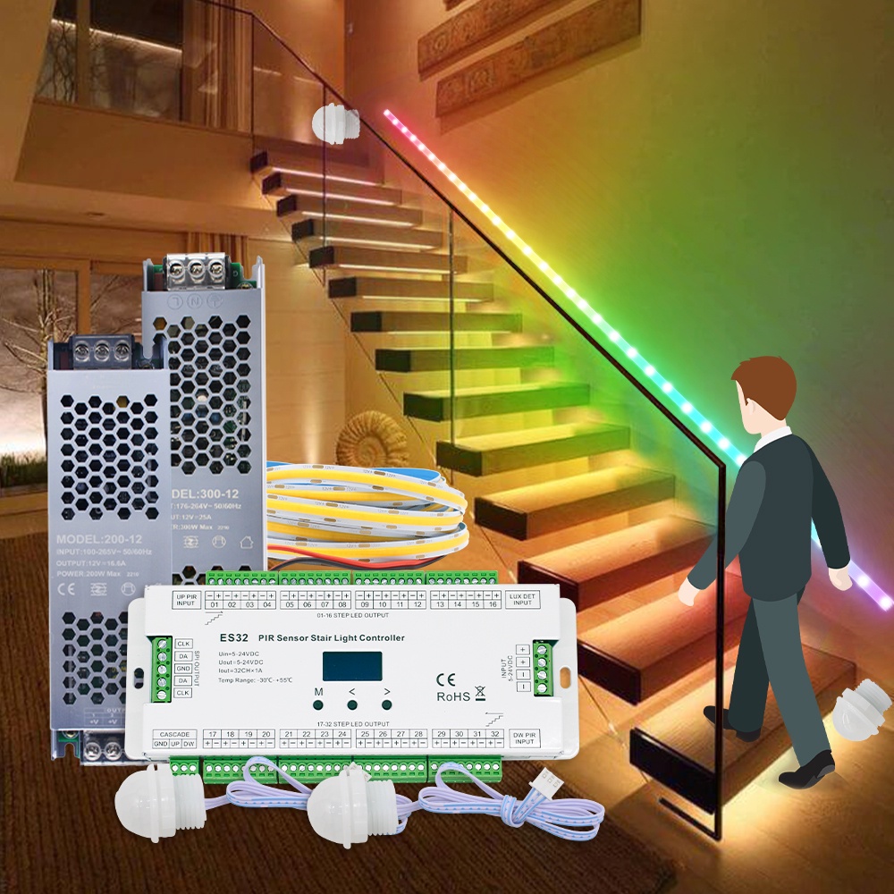 PIR Motion Sensor Light Controller ES32 12V 24V Single Color RGB Pixel