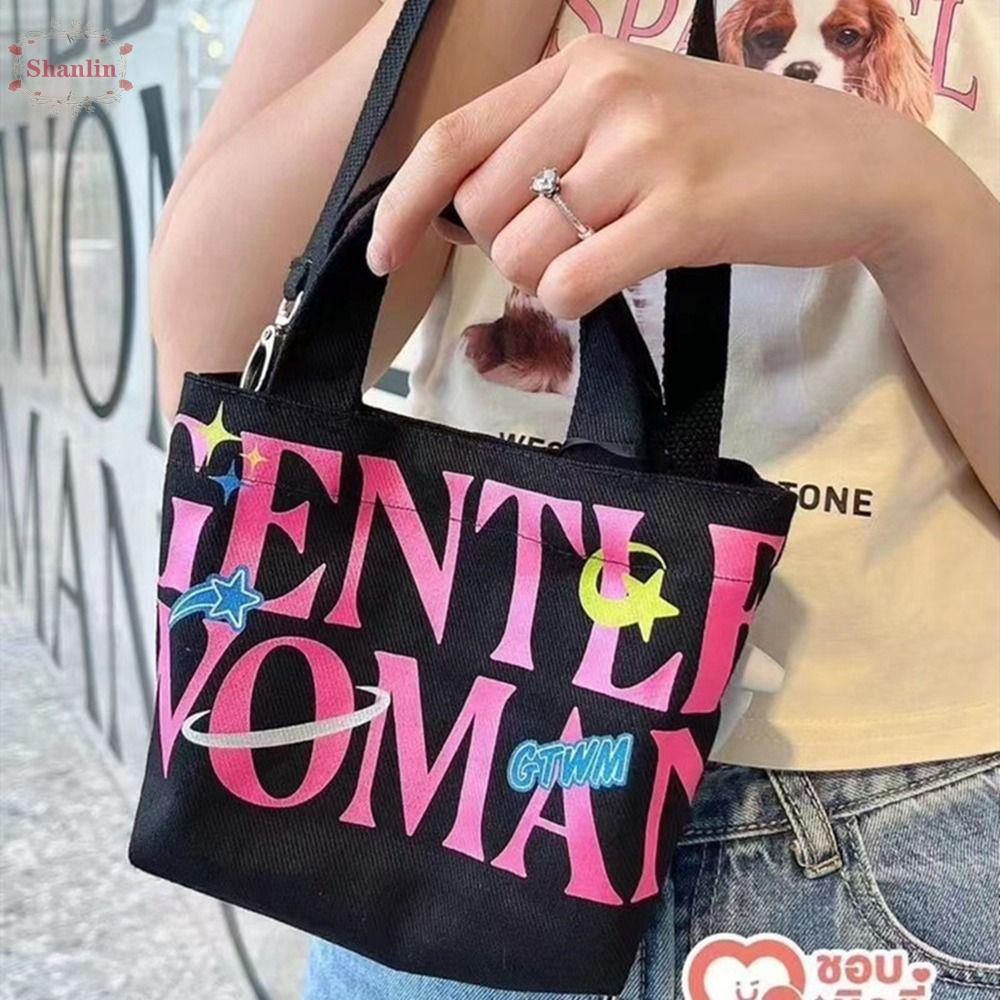 SHANLIN Canvas Bag Messenger Bag Portable Students Letter Printing Fashion Brand Gentlewoman