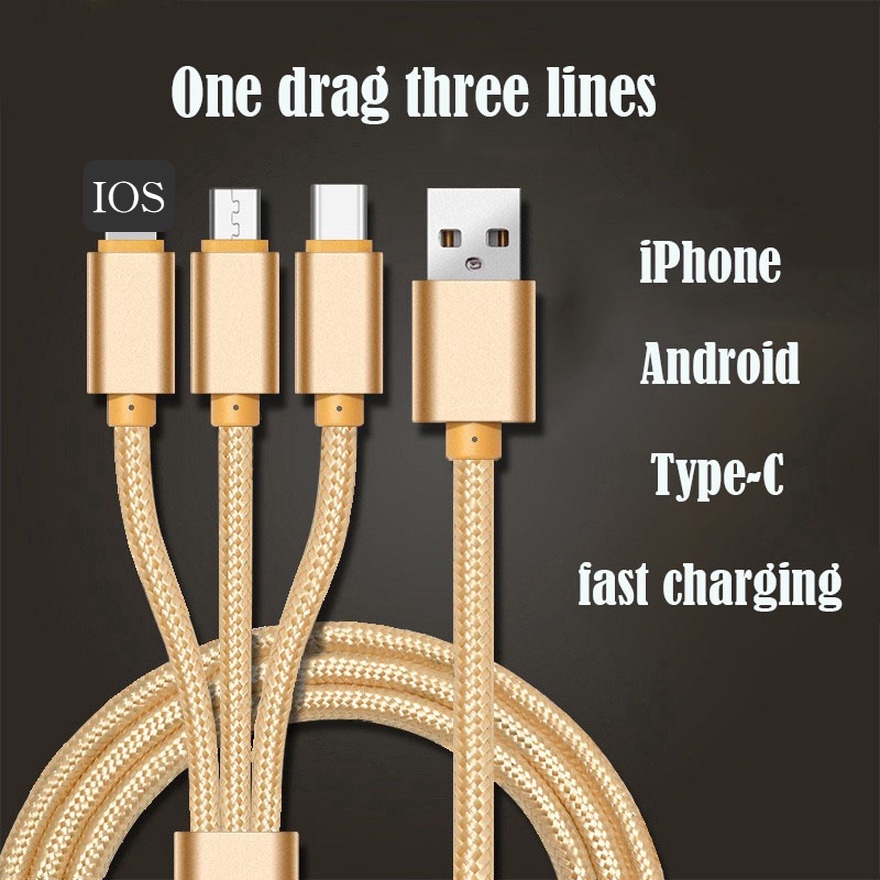 Compatible For iPhone Android Fast Charging Line Braid One Drag Three