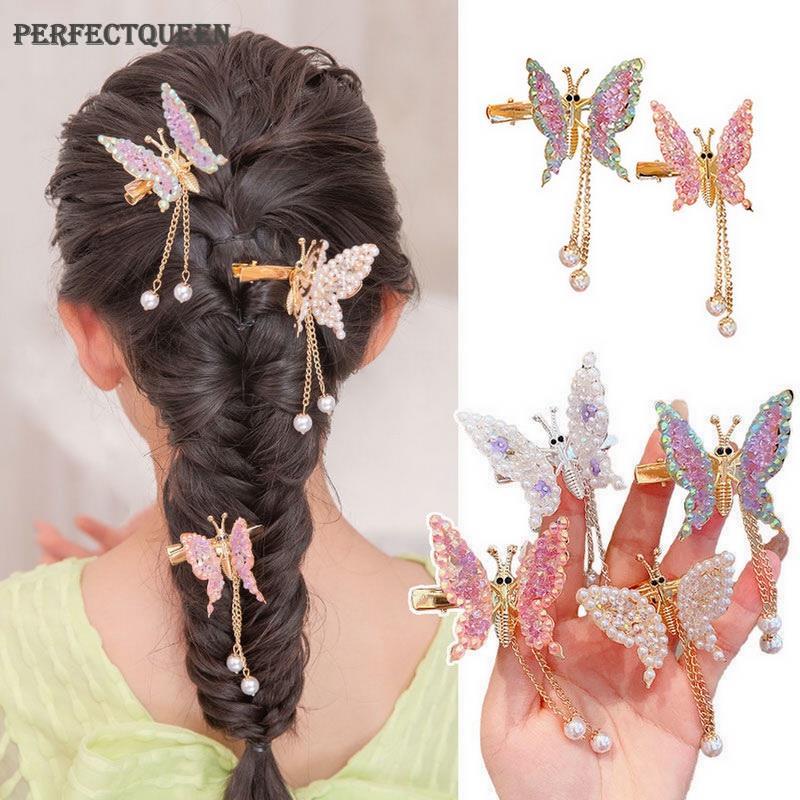 Vivid Butterfly Pearl Tassel Hairpin Girl Sweet Fairy Hair Clips Cute ...