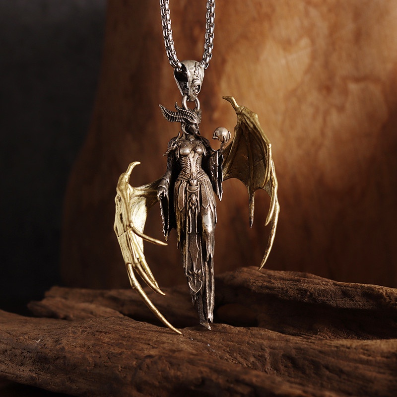 Statement Witch Iceman Pendant Gold Wings Mother of Demon Necklace for