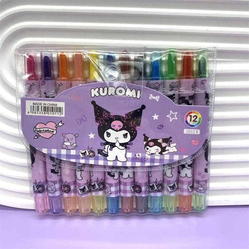 12 Colors Sanrio Crayons Cinnamoroll Mymelody Kuromi Pompom Purin 