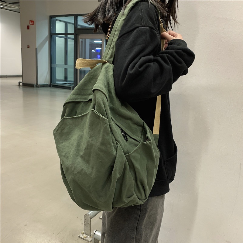 Japanese Solid Color Student Backpack Retro Canvas School Bag Laptop ...