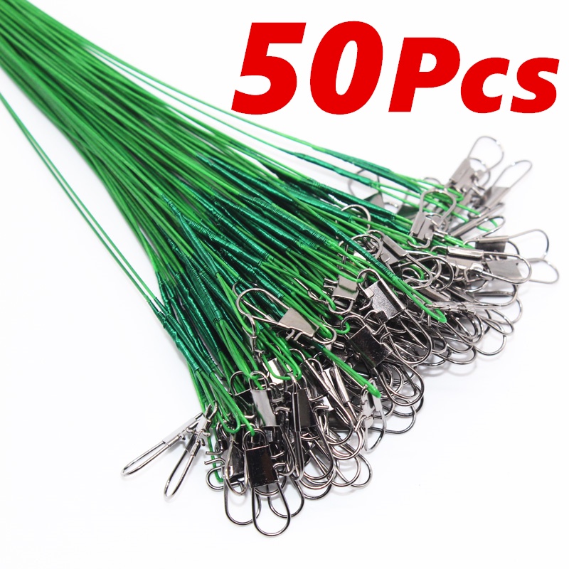 50 Pcs Steel Fishing Line Steel Wire Leader With Swivel Fishing ...