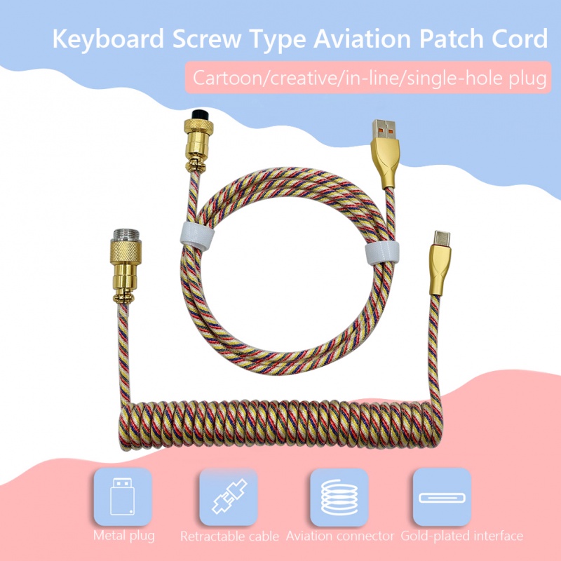 RGB Type C USB Cable Mechanical Keyboard Coiled Spring Wire Aviator ...