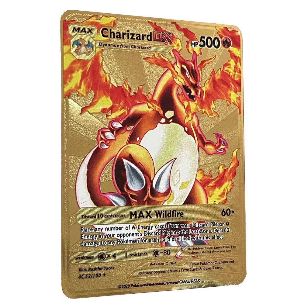 DIY Charizard Vmax DX 500HP Golden Pokemon Cards in English Iron Metal ...