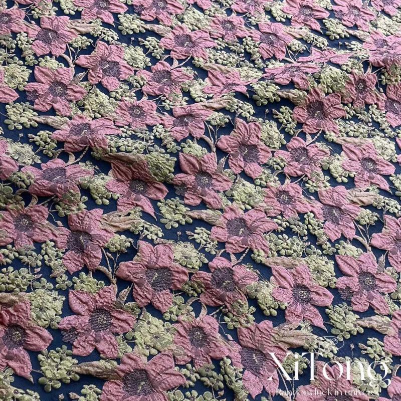3D Embossed Jacquard Fabric Vintage Floral Print for highend dress