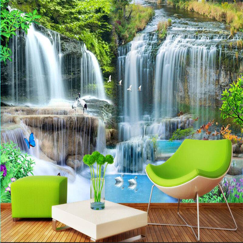 Custom Flowing Water generates Wealth Waterfall Background Wall Picture ...