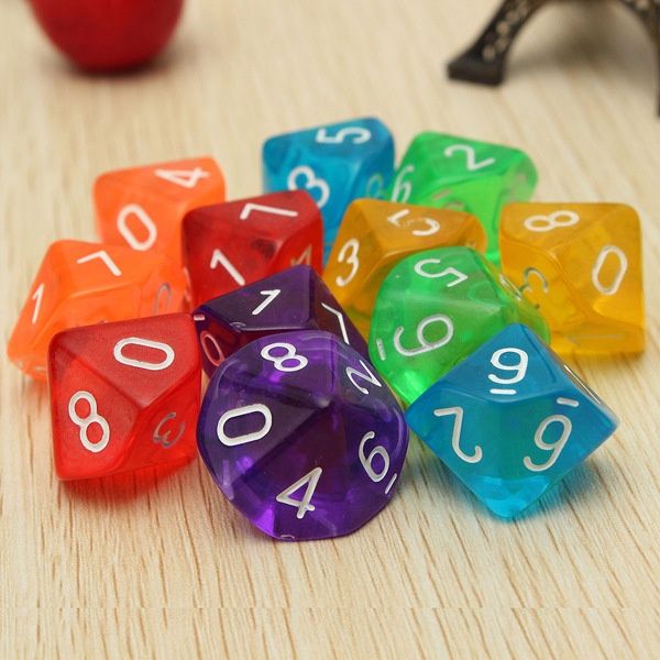 2pcs 10Sided 09 Transparent Color MultiSided Digital Dice TenSided