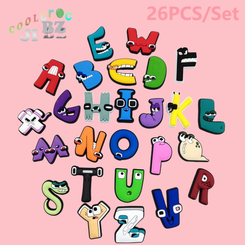 26PCS/ Set Crocs Accessories Cute Cartoon Letters Jibbitz for Crocs