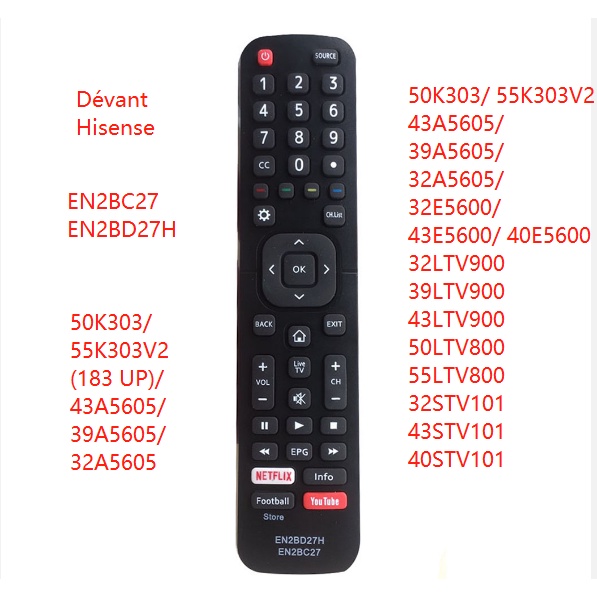 Hisense Smart tv devant remote control Universal HIS963 Hisense LED