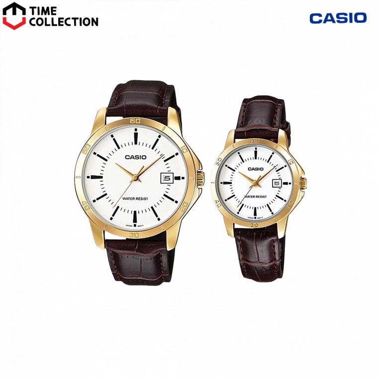 Casio Couple Watch COUPLE-V004GL-7A Analog Leather Strap Watch | Shopee ...