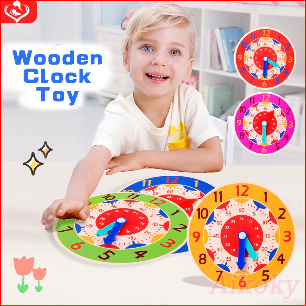 【COD】 Montessori Wooden Clock Toy for kids with moving hands Shopee