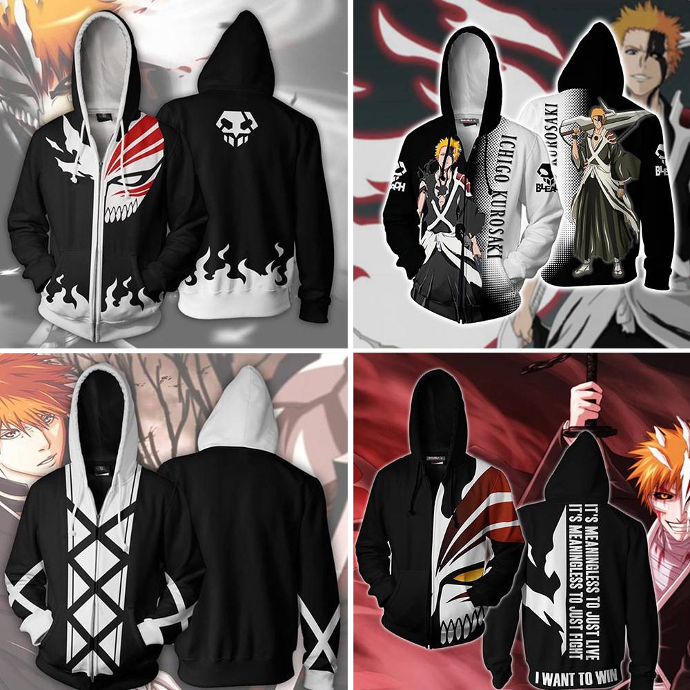 Anime BLEACH Anime Jacket Long Sleeve Unisex Top Zipper 3D Coat Cosplay