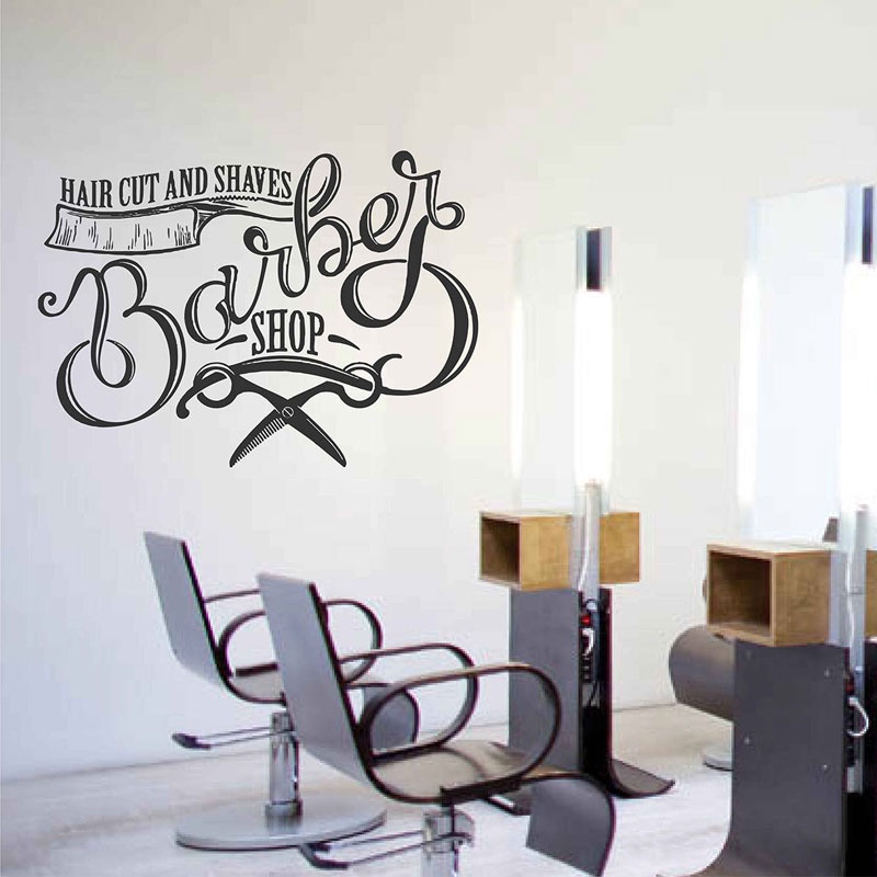 Man Hair Cut And Shaves Vinyl Decals Barber Shop Design Wall Sticker ...