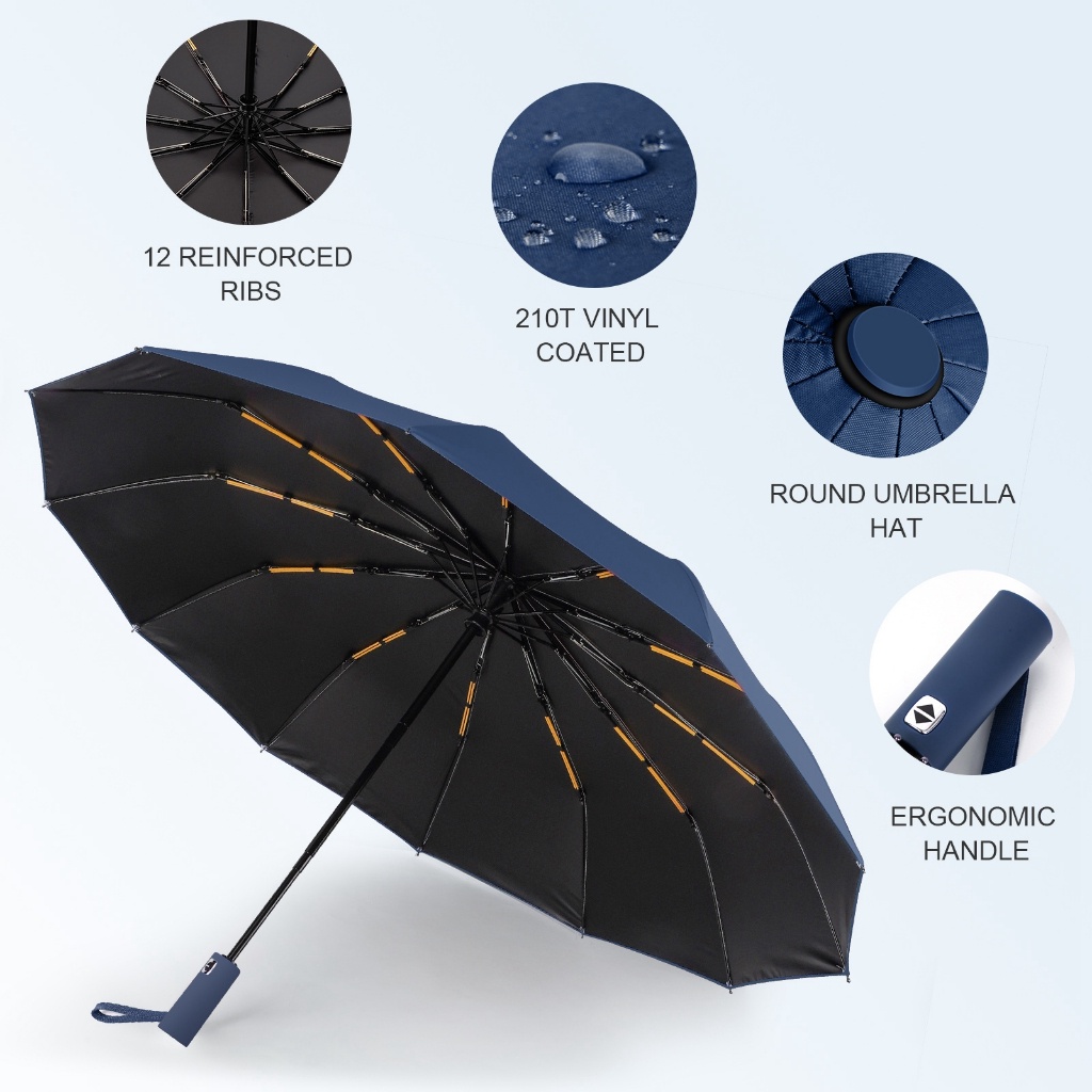 12 Ribs Automatic Umbrella Storm Resistant Large Anti Umbrella For Sun