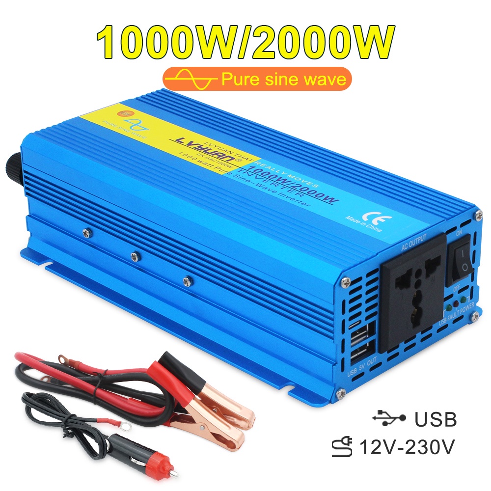 Pure Sine Wave Inverter 1000W 2000W DC 12V to AC 220V-240V 50Hz / 60Hz ...
