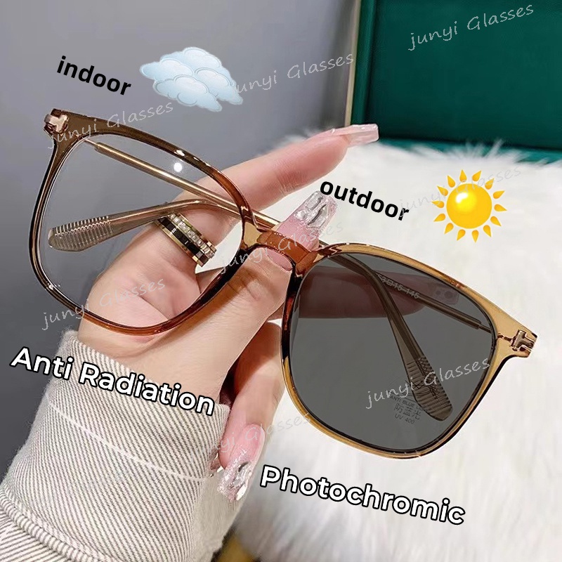 Photochromic Anti Radiation Shade Eyeglasses For Women Men Photosensitive Discoloration Uv