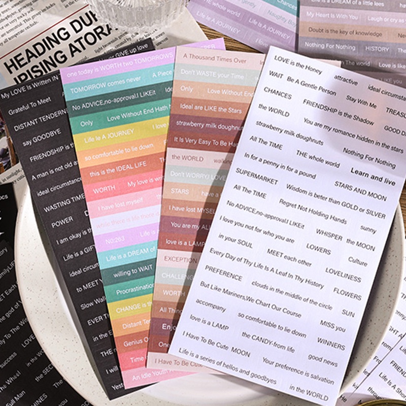 3 Sheets Literary Rainbow Memories Series Text Stickers Scrapbook Deco ...