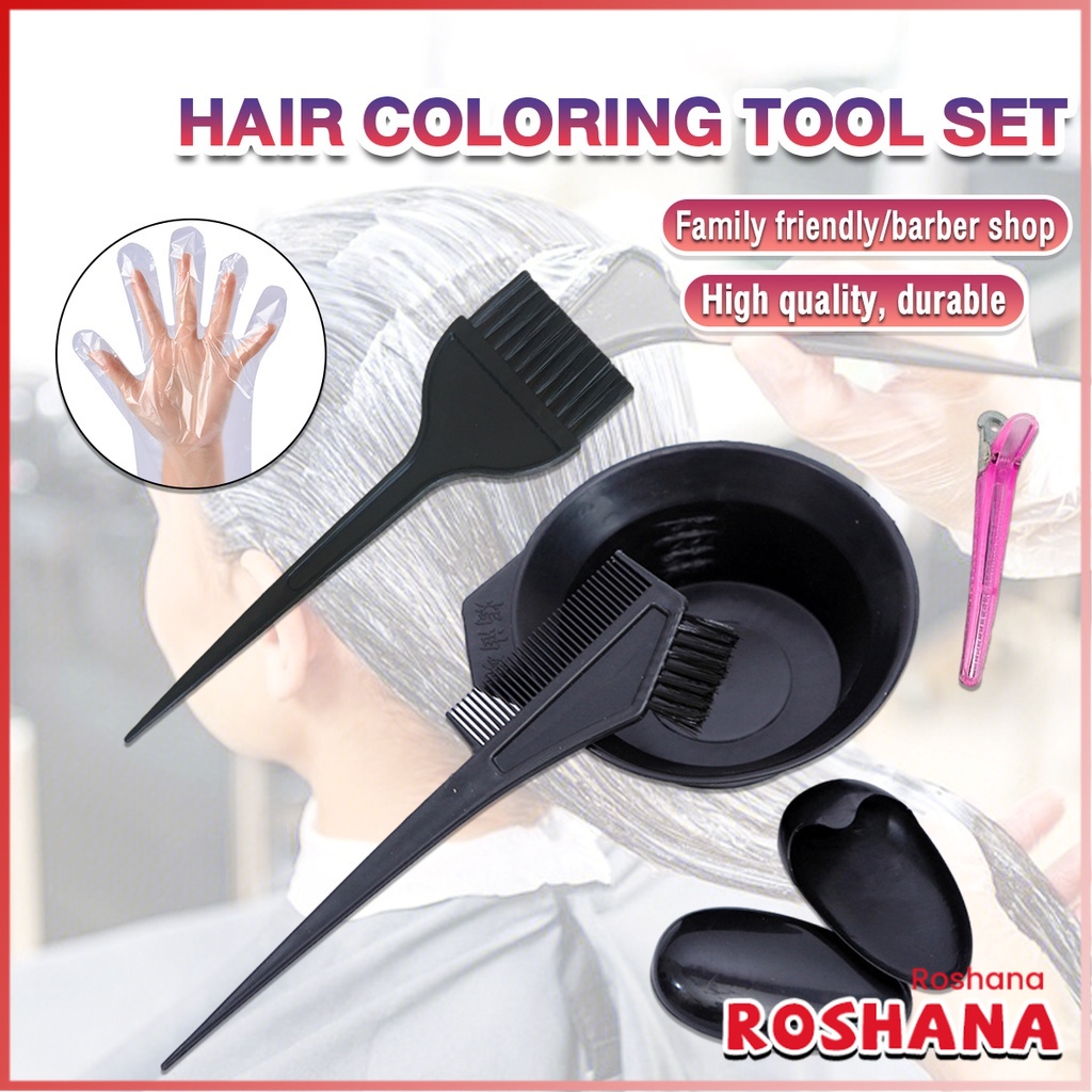 ROSHANA Hairdressing Tools Brushes Bowl Combo Salon Hair Color Dye DIY ...