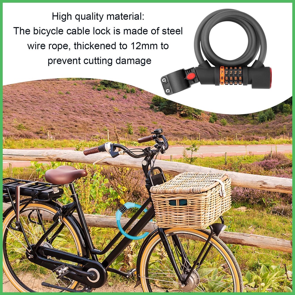 Bike Lock Cable Password Cable AntiTheft Self Coiling Lock Wire Rope