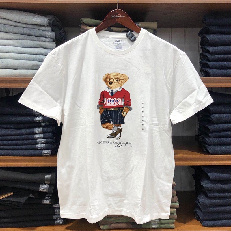 POLO High Version Pure Cotton T-Shirt Bear Print Trend Versatile Collar ...