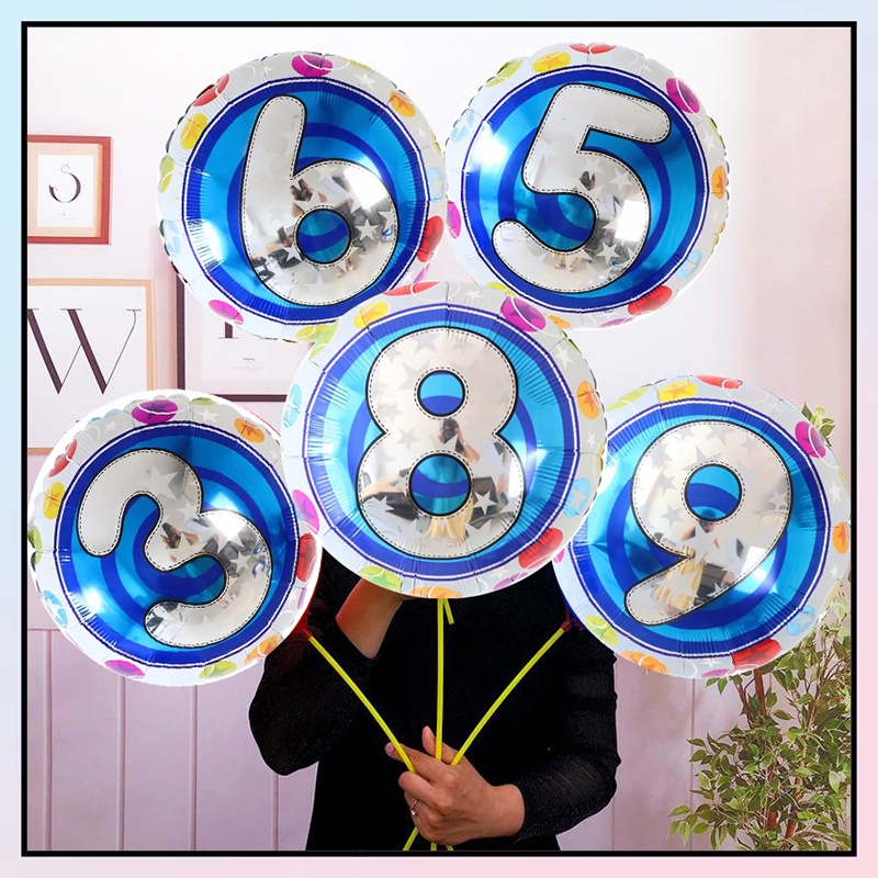 18inch White with Polka Dots Round Foil Number Balloons Children ...