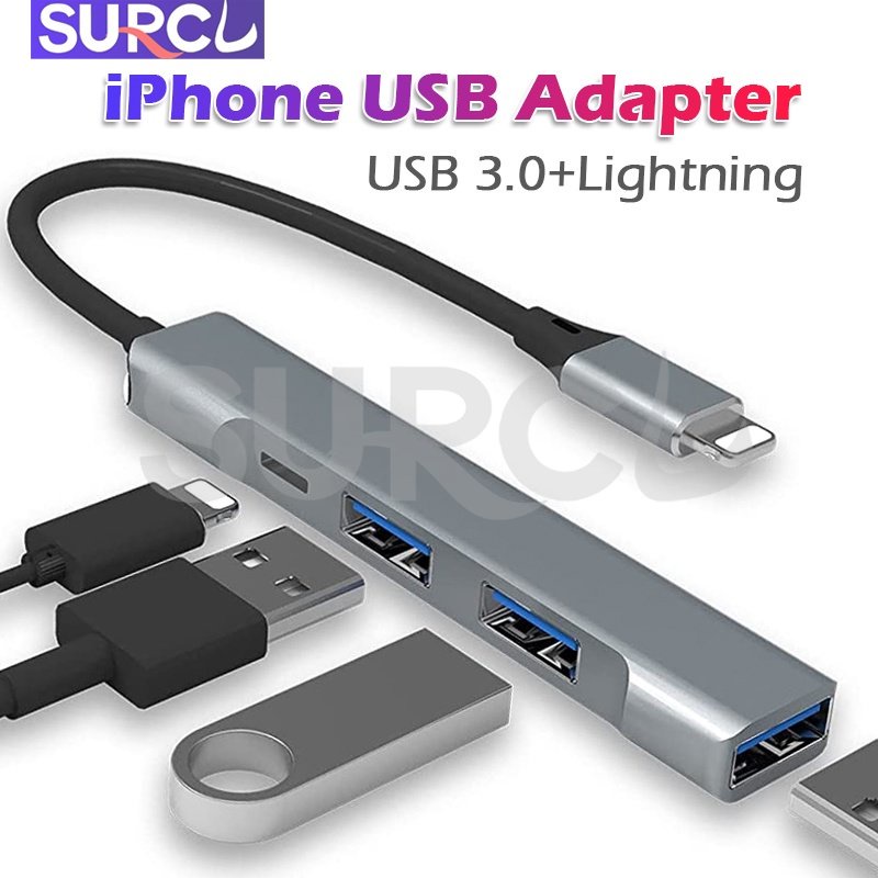 Lightning to USB OTG Hub adapter 4 in 1 with USB 3.0 and Fast Charging