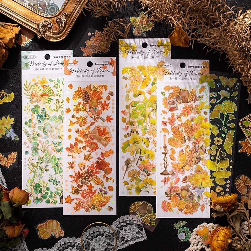 Journamm 3pcs/pack Gold Foil Leaf Stickers Scrapbooking Materials DIY ...