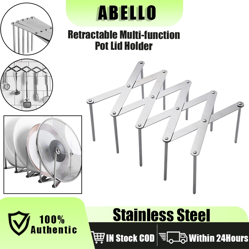 Stainless Steel Extendable Kitchen Dishes Stand Pot Lid Rack 5 Pillar ...