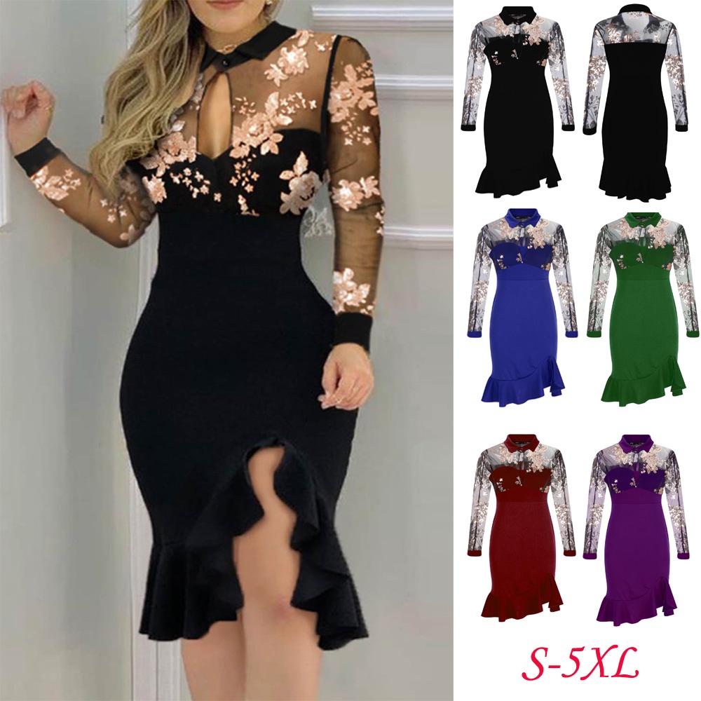 S-5XL Women Sexy Dinner Dresses Party Ladies Evening Sleeveless Lace Gown  Skirt