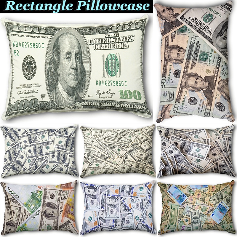 100 Dollar Rectangular Pillow Case Single Side Printed Polyeste Sofa ...