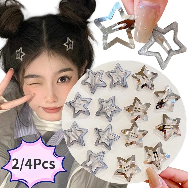2/4Pcs Stars Metal Snap Hair Clips/Girls Side Hair Grip Y2K Barrettes