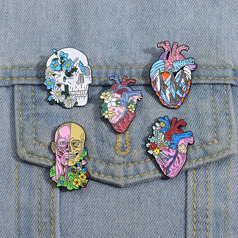Colorful Floral Plant Design Organ Enamel Pins Creative Brain Lung ...