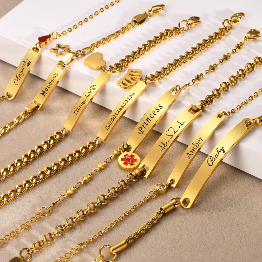 Vnox Personalized Women's Bracelet,18k Gold Name ID Birthday Gift