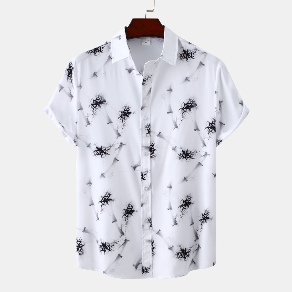 2023 New Men's Boho White Casual Fishion Short Sleeve Floral Shirt ...