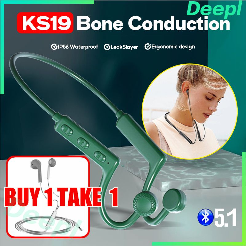 [BUY 1 TAKE 1] KS19 Bluetooth Bone Conduction Earphones OnEar Sports Long Standby headset With