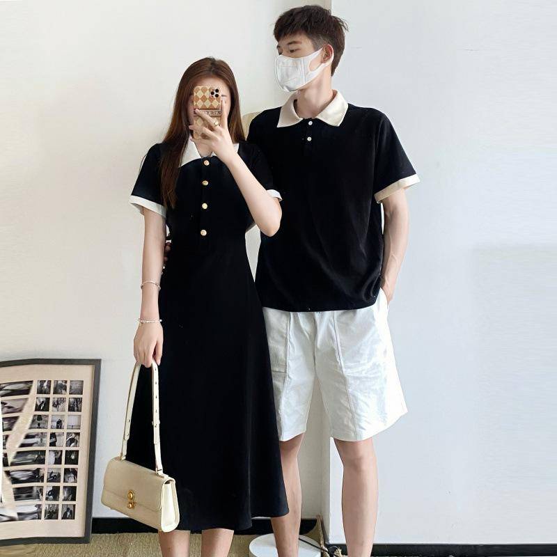 Couple Wear A Line Long Dress Men s T Shirt polo Shirt Top Black Chiffon Dress Shopee Philippines