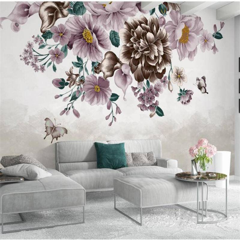 Custom Modern HD Handpainted Small Fresh Rose Butterfly TV Background