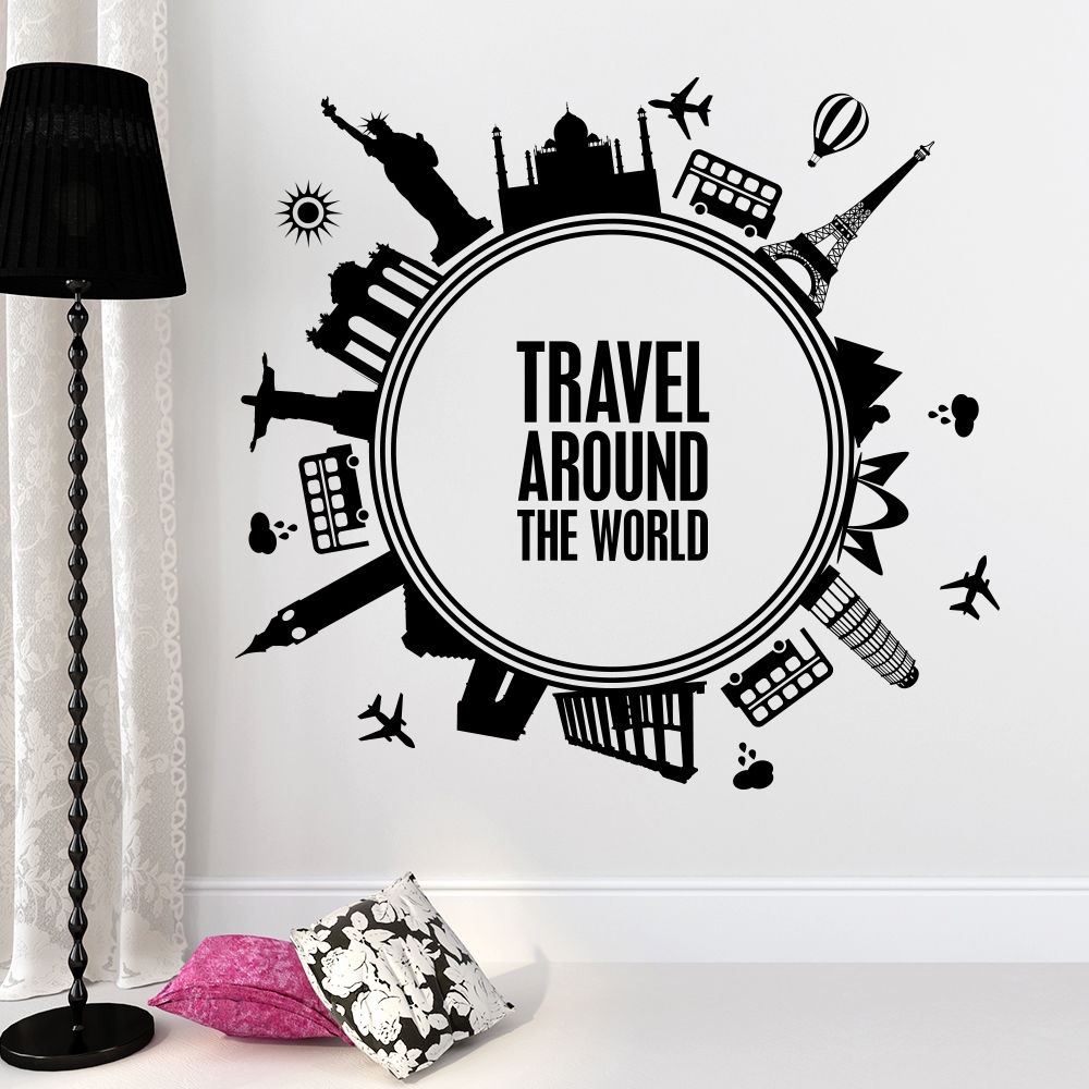 Travel Around The World Wall Decal Quote Wall Sticker Different Country ...