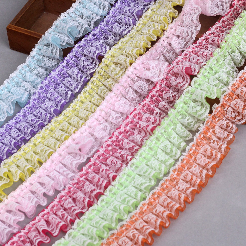 【1m】Lace Knitting Double Ruffles Trim Multicolor Ribbon Apparel Dress ...