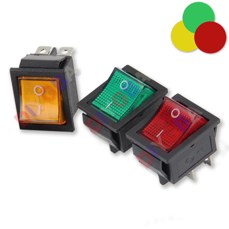 10PCS KCD4-202 4Pin Power Switch 25x31mm Red Green Yellow 20A 125VAC ...