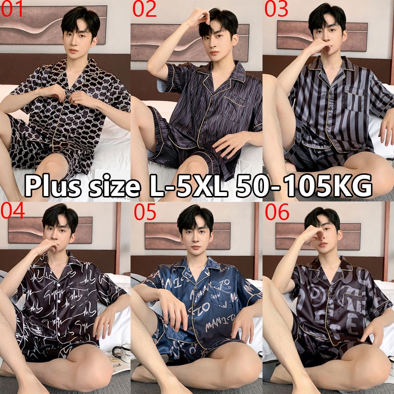 Korean Fashion Men Plus Size L 5XL Silk Satin Pyjamas Set Male Short Sleeve Loose Sleepwear Pajamas Nightwear Homewear Baju Tidur Shopee Philippines