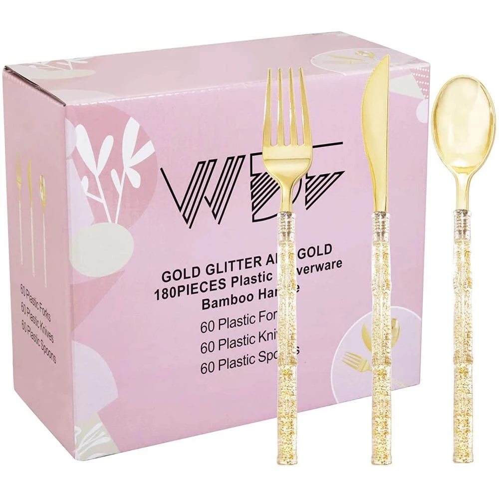 30-Piece Disposable Party Tableware Set Golden Plastic Sparkling ...