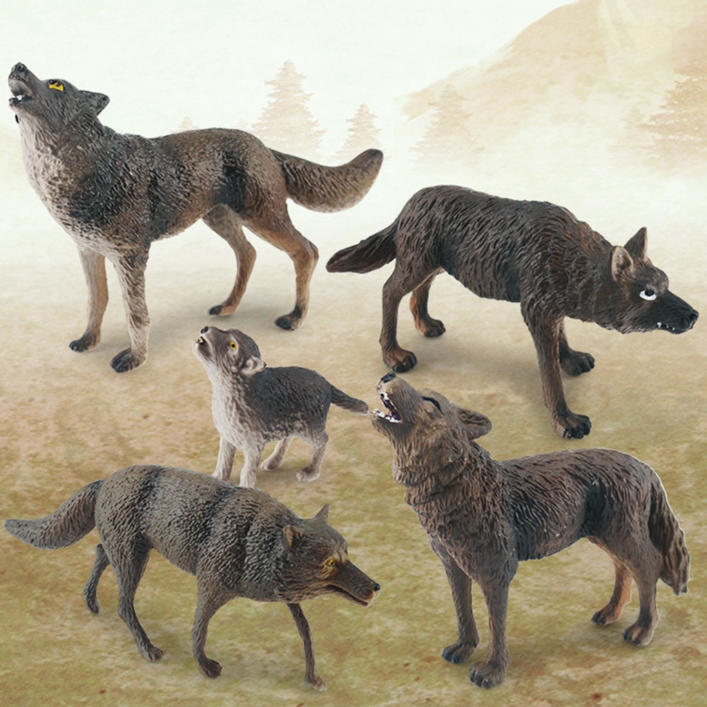 TOYp_ Wolf Figurine Simulated PVC Wild Animals Miniature Solid Model ...
